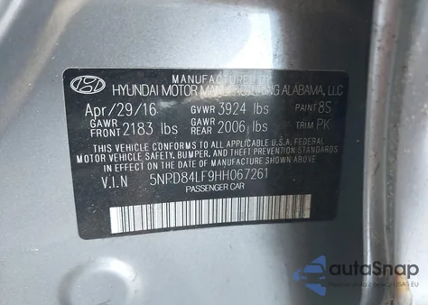 2017 Hyundai Elantra Se z USA, uszkodzony, nr VIN 5NPD84LF9HH067261